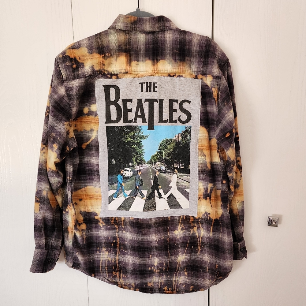Upcycled Bleached flannel with Beatles detail